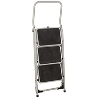 Folding Step Stool 3 Tread High Back White Aluminium 402791 Folding Step Stool 3 Tread High Back White Aluminium 402791
