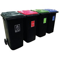 VFM Wheelie Bins 120L With Colour Coded Lids/Stickers (Set of 4)
