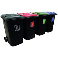 VFM Wheelie Bins 240L With Colour Coded Lids/Stickers (Set of 4)