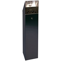 Black Hooded Top Cigarette Ash Tower Bin, 6.6 Litre, Black