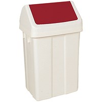 Plastic Swing Top Bin, 50 Litre, White/Red Plastic Swing Top Bin, 50 Litre, White/Red