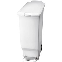 Slim Plastic Pedal Bin, 40 Litre, White