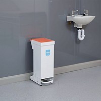 Fire Retardant Steel Sackholder Pedal Bin, 28 Litre, White Body with Orange Lid Fire Retardant Steel Sackholder Pedal Bin, 28 Litre, White Body with Orange Lid