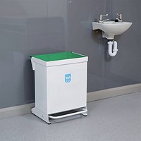 Fire Retardant Steel Sackholder Pedal Bin, 42 Litre, White Body with Green Lid Fire Retardant Steel Sackholder Pedal Bin, 42 Litre, White Body with Green Lid