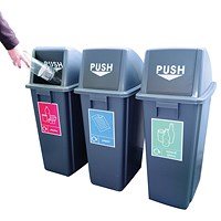 VFM Slim Recycling Bins with Range of Stickers, 60 Litre Each, Pack of 3
