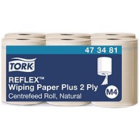 Tork 2-Ply M4 Reflex Wiping Paper Roll Plus Natural Pack of 6 473481