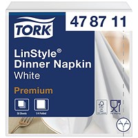Tork LinStyle 1-Ply Dinner Napkins, 390mmx390mm, White, Pack of 50