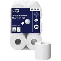 Tork SmartOne Mini Toilet Roll, 2-Ply, 620 Sheets per Roll, Pack of 12