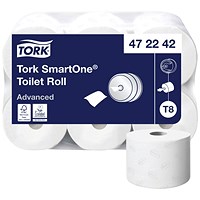 Tork SmartOne Toilet Roll, 2-Ply, White, 6 Rolls of 1150 Sheets