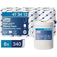 Tork M4 Reflex 1-Ply Centrefeed Wiping Paper, 114m, White, Pack of 6