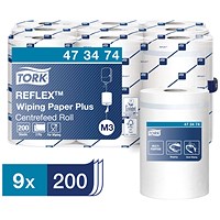 Tork Reflex Wiper Rolls, 2-Ply, White, 9 Rolls of 200 Sheets