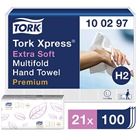 Tork H2 Xpress 2-Ply Extra Soft Hand Towels, White, Pack of 2100