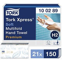 Tork H2 Xpress 2-Ply Multifold Hand Towels, White, Pack of 3150