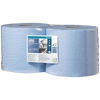 Tork W1/W2 2-Ply Wiper Roll, 255m, Blue, Pack of 2