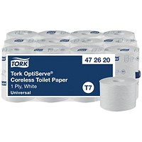 Tork OptiServe Coreless Toilet Paper, 1-Ply, 1250 Sheets, Pack of 24