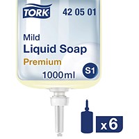 Tork S1 Premium Mild Hand Wash Cartridge, 1 Litre, Pack of 6