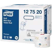 Tork T6 Soft Mid-Size Toilet Roll, 2-Ply, 90m, Pack of 27