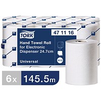 Tork H13 1-Ply Hand Towel Roll For Electronic Dispenser, 143m, White, Pack of 6
