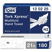 Tork H2 Xpress 2-Ply Multifold Hand Towels, White, Pack of 3780