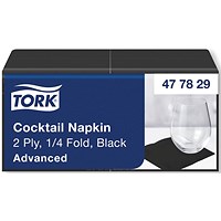 Tork Cocktail Napkins 2-Ply 4 Fold Black Pack of 200
