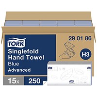 Tork H3 Singlefold 2-Ply V-Fold Hand Towels, Blue, Pack of 3750