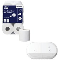 Tork SmartOne Mini Toilet Roll, 2-Ply, 620 Sheets per Roll, Pack of 12 - Get Tork T9 SmartOne Twin Mini Toilet Paper Dispenser, White Free