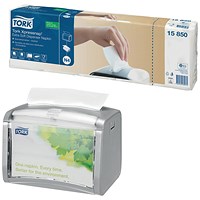 Tork Xpressnap 2-Ply Napkins, 213mmx165mm, White, Pack of 1000 - Get Tork Silver Xpressnap Tabletop Napkin Dispenser Free