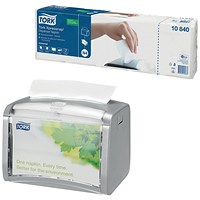 Tork Xpressnap 1-Ply Napkins, 130mmx130mm, White, Pack of 1125 - Get Tork Silver Xpressnap Tabletop Napkin Dispenser Free