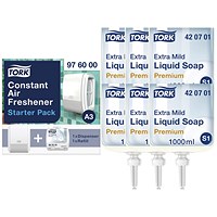 Tork S1 Extra Mild Liquid Hand Wash Cartridge, 1 Litre, Pack of 6 - Get Free Air Freshener Starter Pack Tork S1 Extra Mild Liquid Hand Wash Cartridge, 1 Litre, Pack of 6 - Get Free Air Freshener Starter Pack
