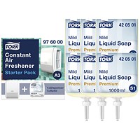 Tork S1 Premium Mild Hand Wash Cartridge, 1 Litre, Pack of 6 - Get Free Air Freshener Starter Pack