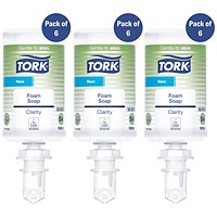 Tork S4 Clarity Foam Hand Wash Cartridge, 1 Litre, Pack of 6 - 3 Pack Saver Bundle