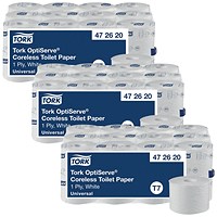 Tork OptiServe Coreless Toilet Paper, 1-Ply, 1250 Sheets, Pack of 24 - 3 Pack Saver Bundle