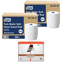 Tork H1 Matic 2-Ply Soft Hand Towel Roll, 150m, White, Pack of 6 - Buy 2 Get Free Nescafe Azera 500g