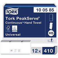 Tork H5 Peak Serve 1-Ply Continuous Hand Towels, White, Pack of 4920