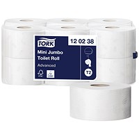 Tork Advanced Mini Jumbo Toilet Tissue Roll, 2-ply, White, Pack of 12