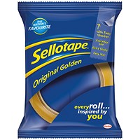 Sellotape Original Golden Tape Rolls - Large, Non-static, Easy-tear, 48mm x 66m, Pack of 6