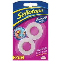 Sellotape On-Hand Refills Invisible Tape, 18mm x 15m, Pack of 2