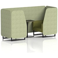 Brixworth 2 Seater Booth with Table, Black Legs, Black Table, Rivet Fabric, Burnish Panels And Olive Sofa