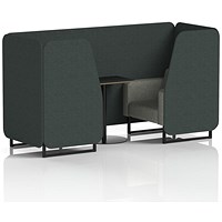 Brixworth 2 Seater Booth with Table, Black Legs, Black Table, Rivet Fabric, Charcoal Panels And Vitreous Sofa