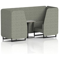 Brixworth 2 Seater Booth with Table, Black Legs, Grey/Black Table, Rivet Fabric, Vitreous Panels And Sofa
