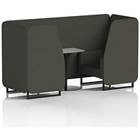 Brixworth 2 Seater Booth with Table, Black Legs, Grey/Black Table, Main Line Flax Fabric, Temple Panels And Sofa