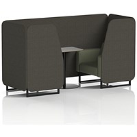 Brixworth 2 Seater Booth with Table, Black Legs, Grey/Black Table, Main Line Flax Fabric, Temple Panels And Monument Sofa