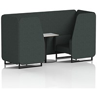 Brixworth 2 Seater Booth with Table, Black Legs, White/Black Table, Rivet Fabric, Charcoal Panels And Sofa