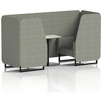 Brixworth 2 Seater Booth with Table, Black Legs, White/Black Table, Rivet Fabric, Vitreous Panels And Sofa