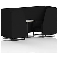 Brixworth 2 Seater Booth with Table, Black Legs, White/Black Table, X2 Fabric, Diameter Panels And Sofa