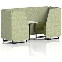 Brixworth 2 Seater Booth with Table, Black Legs, White/Black Table, Rivet Fabric, Burnish Panels And Olive Sofa