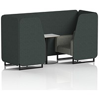 Brixworth 2 Seater Booth with Table, Black Legs, White/Black Table, Rivet Fabric, Charcoal Panels And Vitreous Sofa
