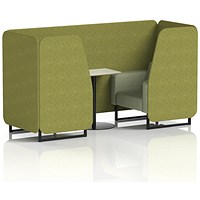Brixworth 2 Seater Booth with Table, Black Legs, White/Black Table, Rivet Fabric, Olive Panels And Burnish Sofa