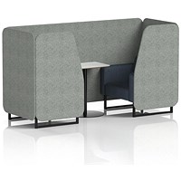 Brixworth 2 Seater Booth with Table, Black Legs, White/Black Table, Rivet Fabric, Prime Panels And Crucible Sofa