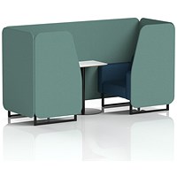 Brixworth 2 Seater Booth with Table, Black Legs, White/Black Table, Sumi Fabric, Handa Panels And Uto Sofa